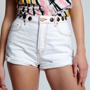 One Teaspoon         Bandits High Waist Studded Denim Shorts White Beauty